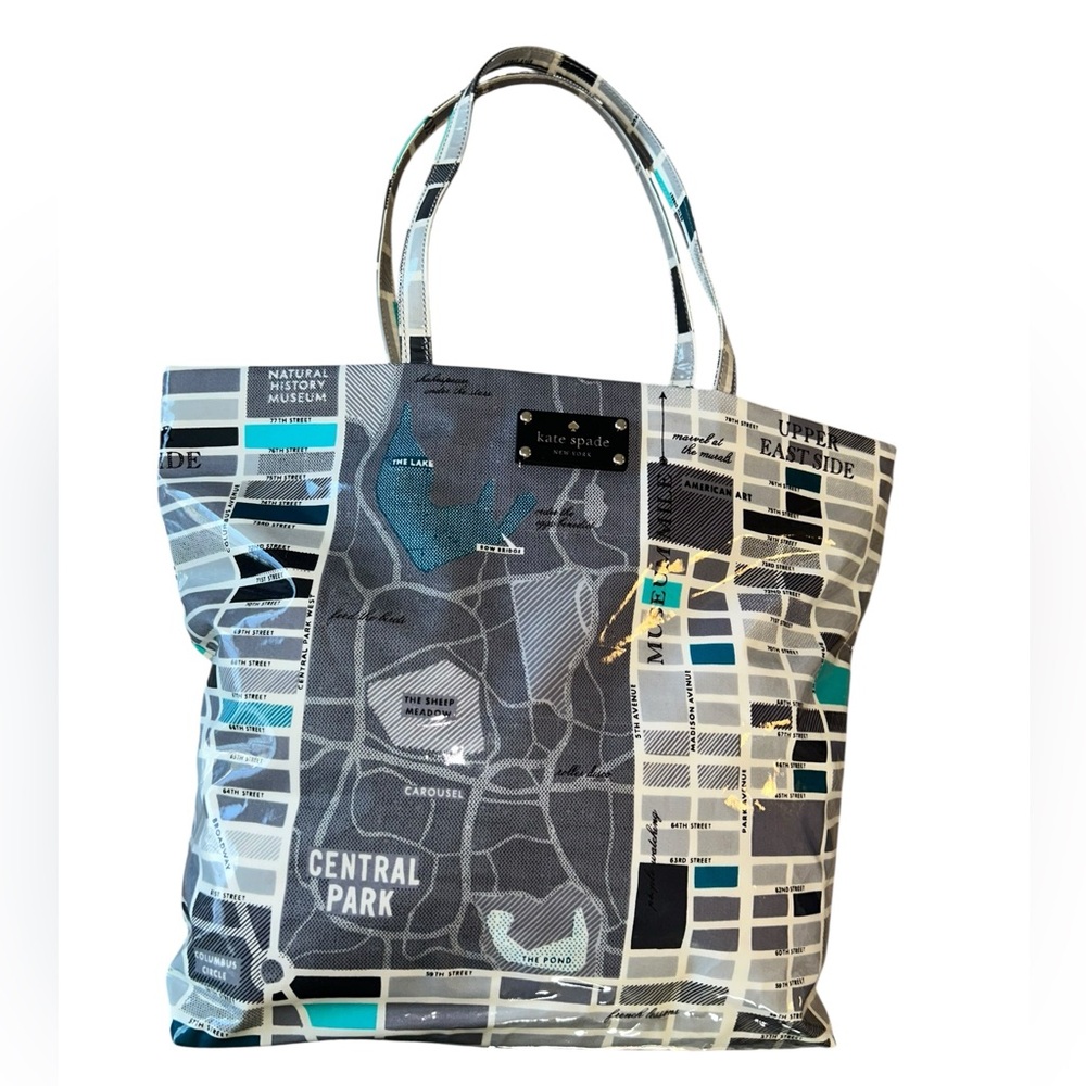 Kate Spade Graphic New York City Map Print Tote with Blue and Gray Accents